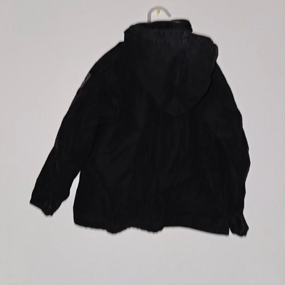 Old Navy Black Denim Jacket Full Zip Hooded Boys XS Airlift Command Halloween